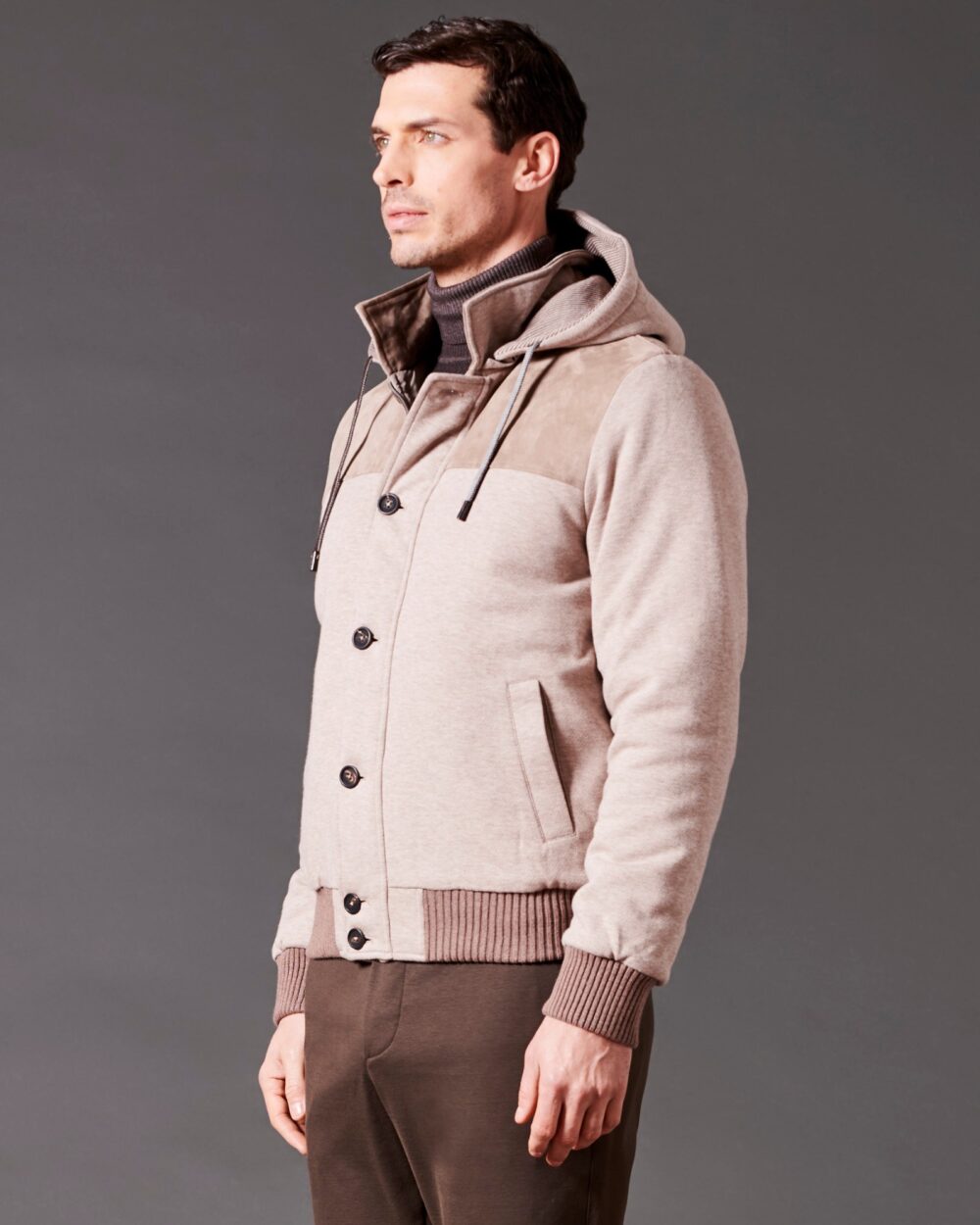 LUXURIOUS PADDED BOMBER WITH SUEDE DETAILS