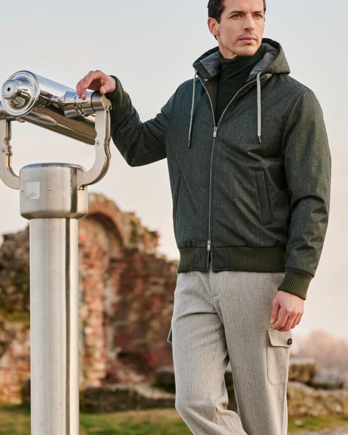 LUXURY-TECH PADDED MERINO WOOL HOODY WITH WEATHER-RESISTANT FINISH
