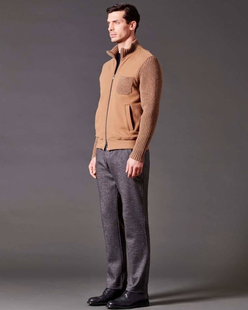 BRUSHED COTTON FULL ZIP SWEATER