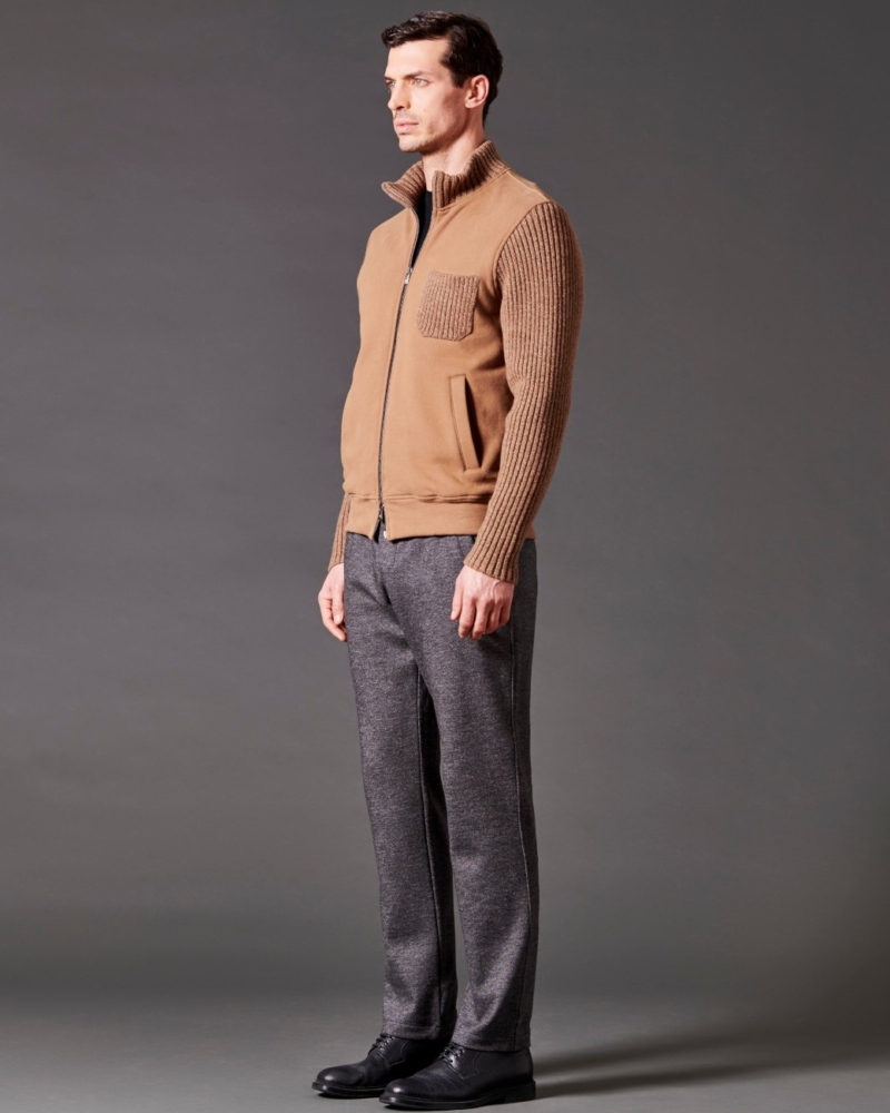 BRUSHED COTTON FULL ZIP SWEATER