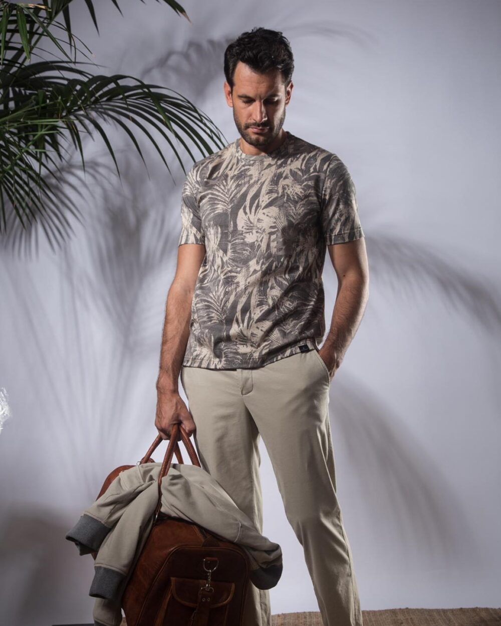 COTTON PIQUET LEAF DESIGN T-SHIRT