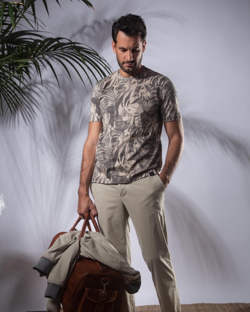 COTTON PIQUET LEAF DESIGN T-SHIRT