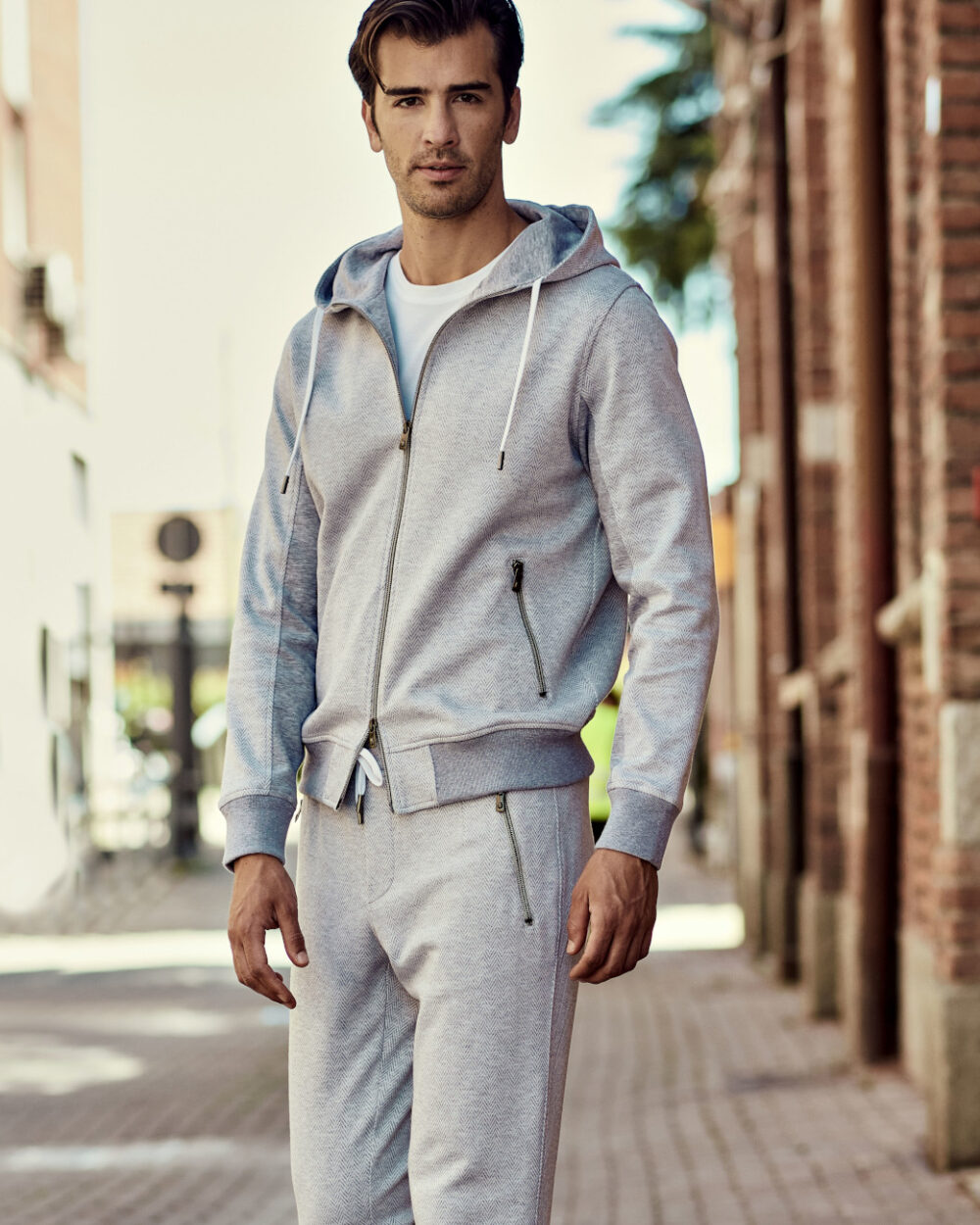 COTTON CHEVRON MELANGE FLEECE PANTS