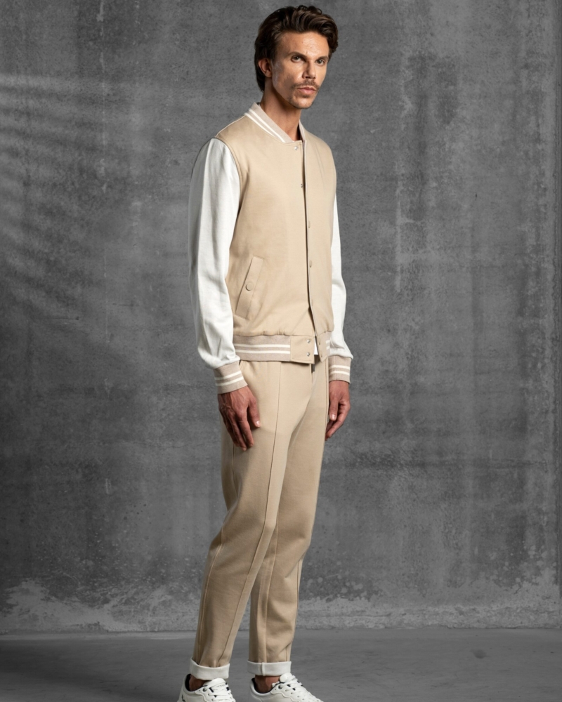 VARSITY-STYLE LEISURE SUIT IN DOUBLE-COLORED SUPIMA COTTON JERSEY