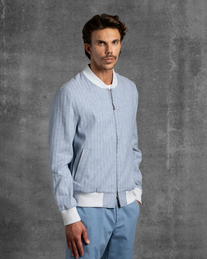 MODERN BOMBER JACKET IN LINEN-COTTON CHEVRON FABRIC