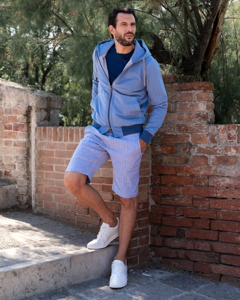 SHORT PANTS IN YARN-DYED LINEN-COTTON WITH CHEVRON DESIGN