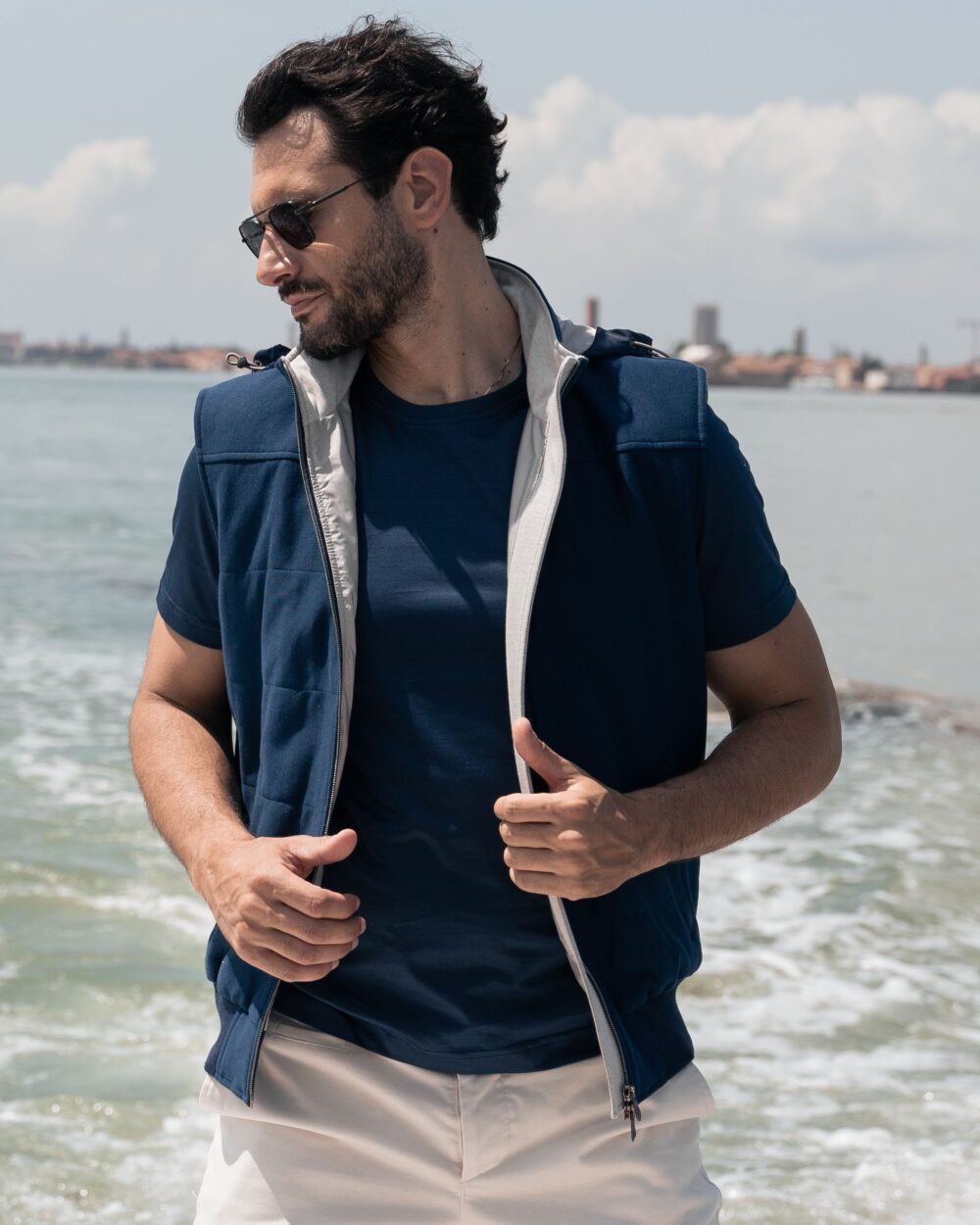 SPORTY SUPIMA COTTON JERSEY GILET WITH RECYCLED NYLON DETAILS