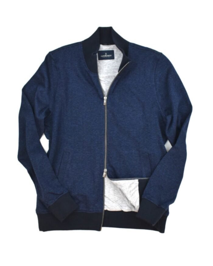 COTTON CHEVRON MELANGE FLEECE ZIPPER