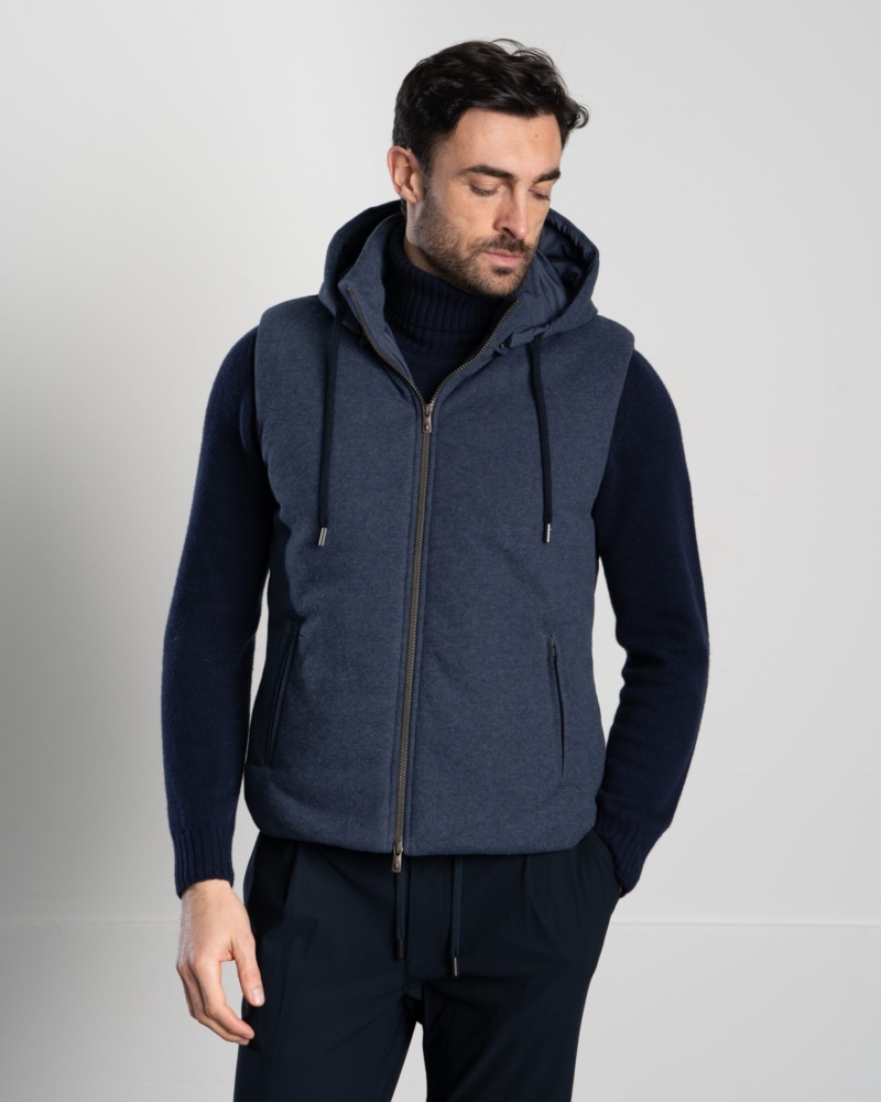 PADDED VEST IN BRUSHED COTTON AND QUILTED NYLON