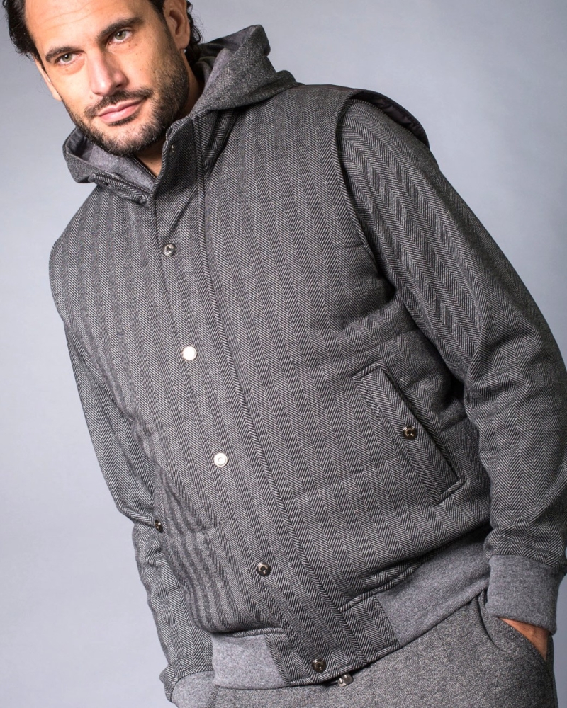 PADDED WOOL-COTTON CHEVRON VEST