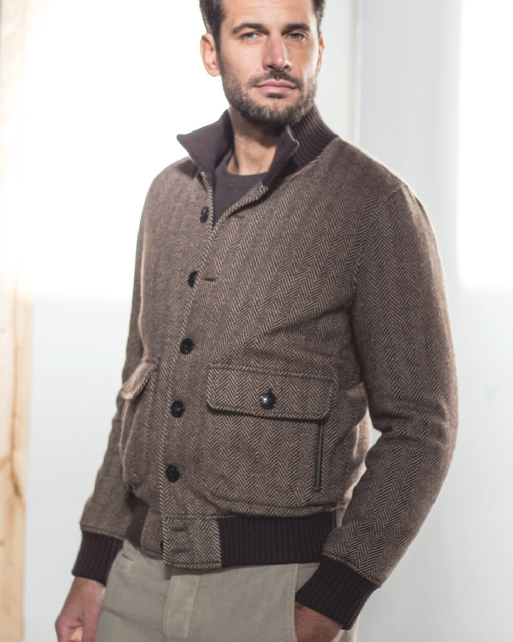 PADDED CHEVRON WOOL BOMBER