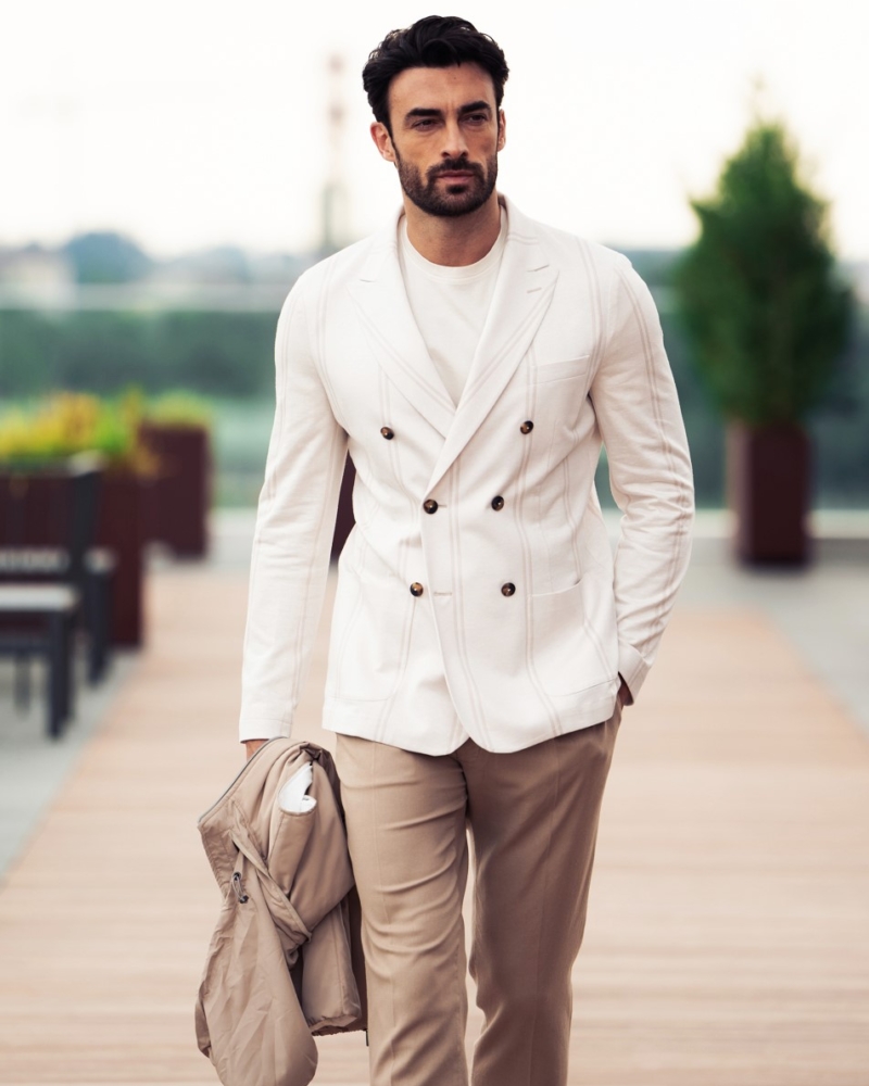 DOUBLE-BREASTED BLAZER SOFT-JERSEY LINEN-COTTON