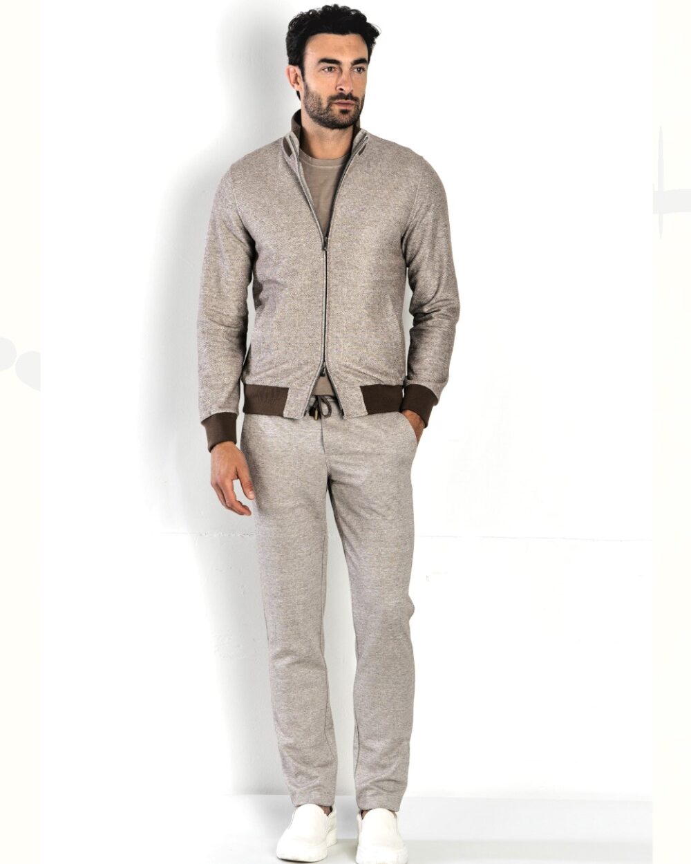 WAFFLE-TEXTURED COTTON AND LINEN LEISURE SUIT