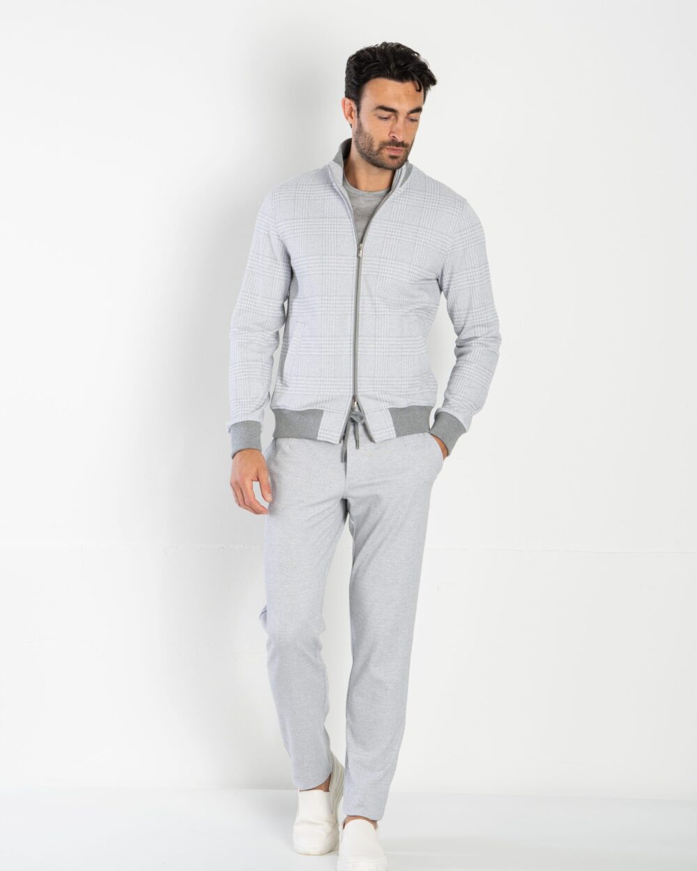 CASUAL-CHIC MACRO-CHECK SOFT-JERSEY TRACKSUIT SET
