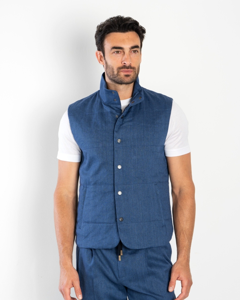 SPORT-CHIC GILET IN COTTON-LINEN TWILL WITH NYLON QUILTING