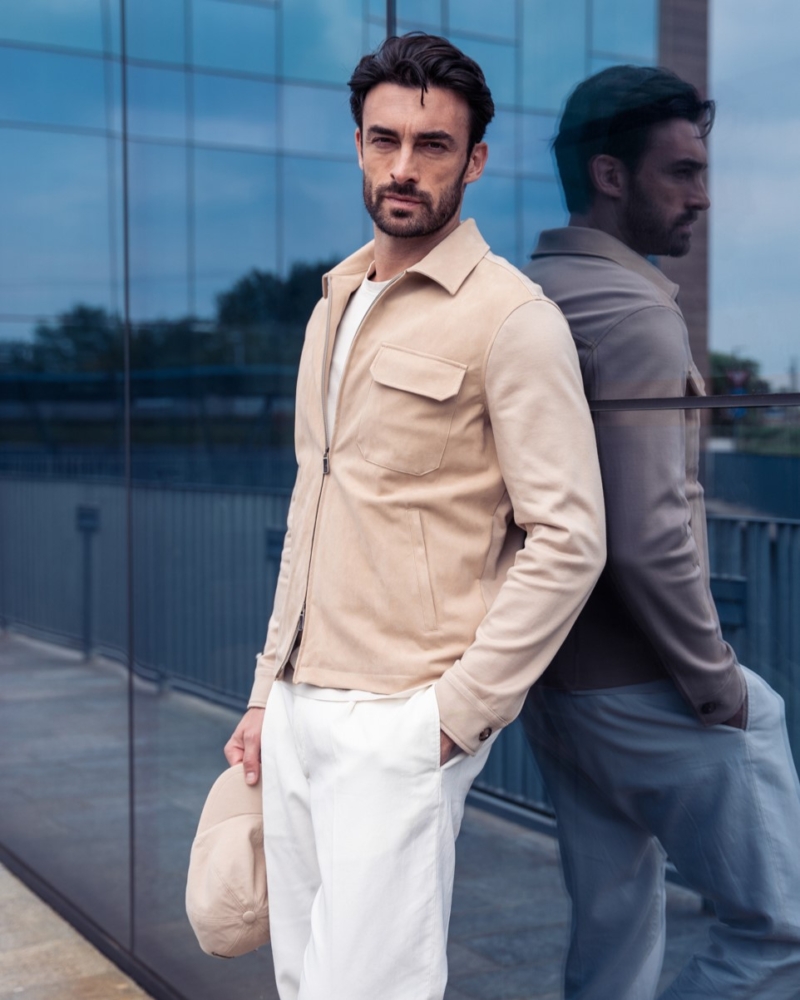 COTTON JERSEY JACKET WITH NUBUCK