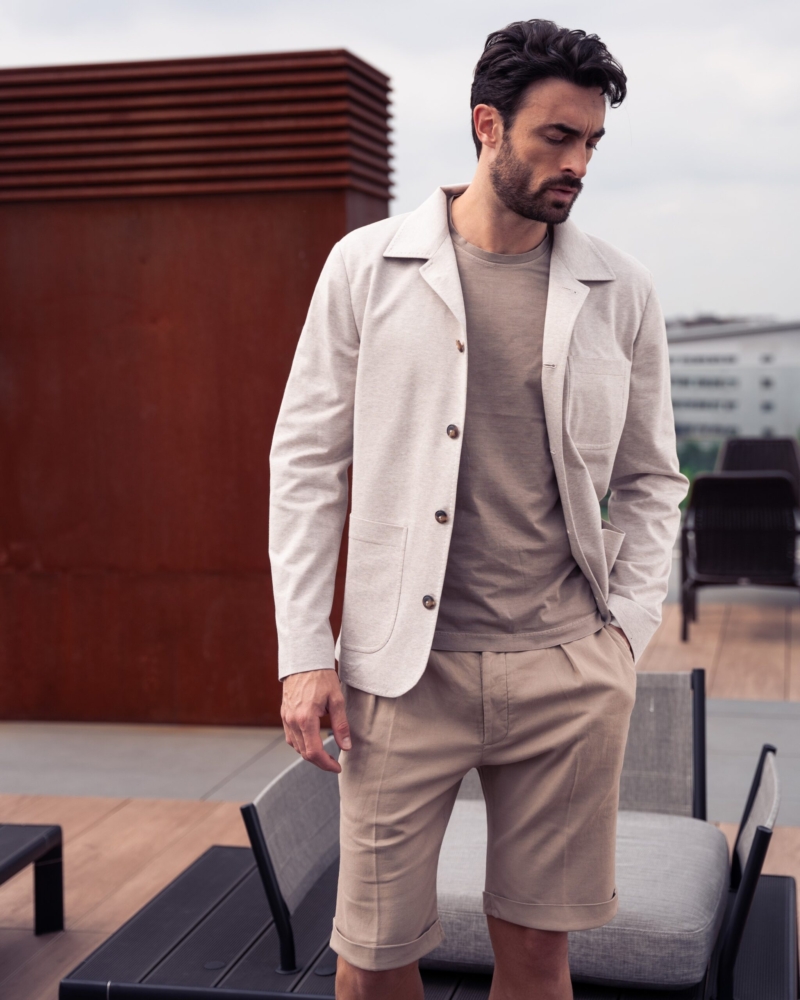 COTTON AND LINEN BLEND PLEATED BERMUDA