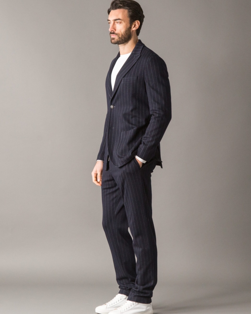 PREMIUM PINSTRIPE BLAZER IN WARM WOOLCOT WITH ARTISANAL TAILORING DETAILS