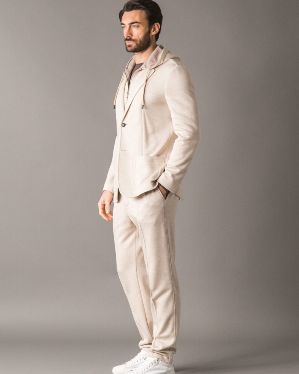 LUXURY HOODED BLAZER IN MELANGE CASHCOT-MODAL