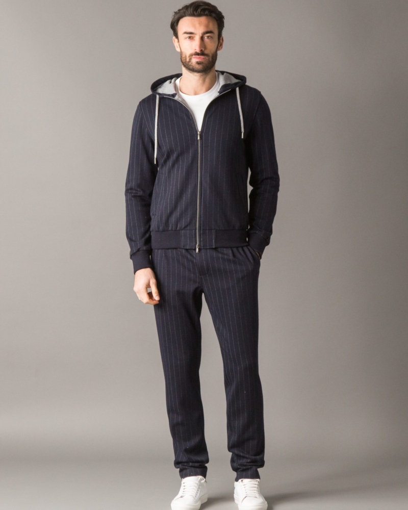 ELEGANT MATCHING SET IN PINSTRIPED WOOL-COTTON FLEECE