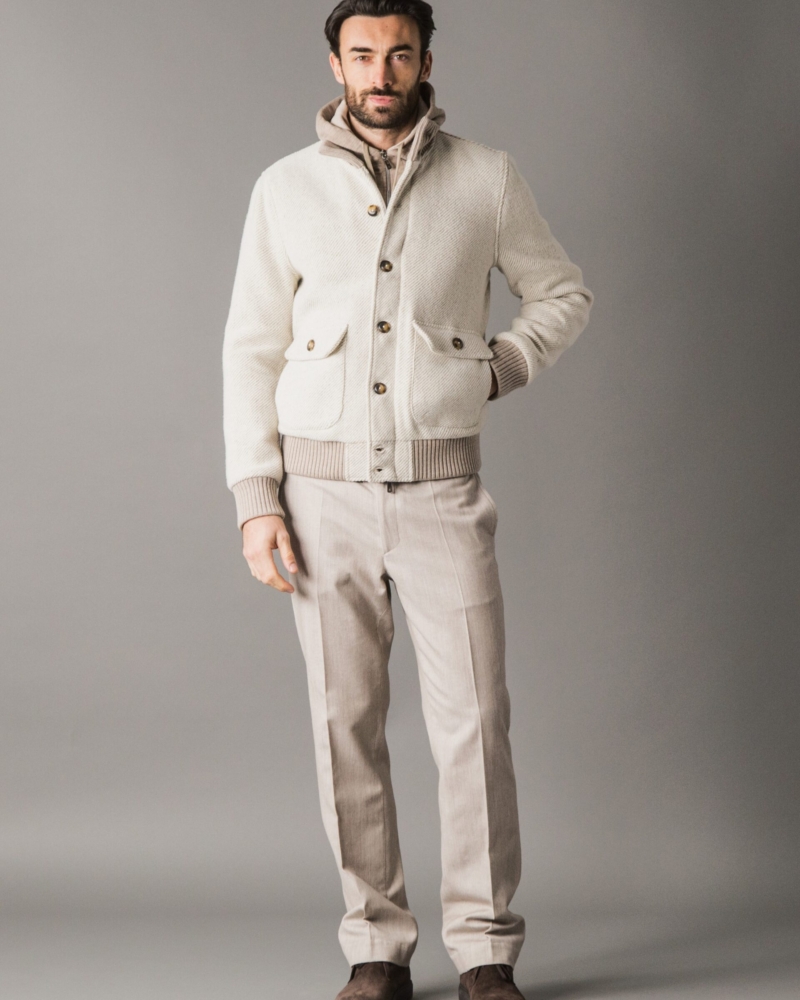 SMART AND CHIC BLOUSON IN WOOL, HEMP AND CASHMERE WITH CASHWOOL KNIT DETAILS