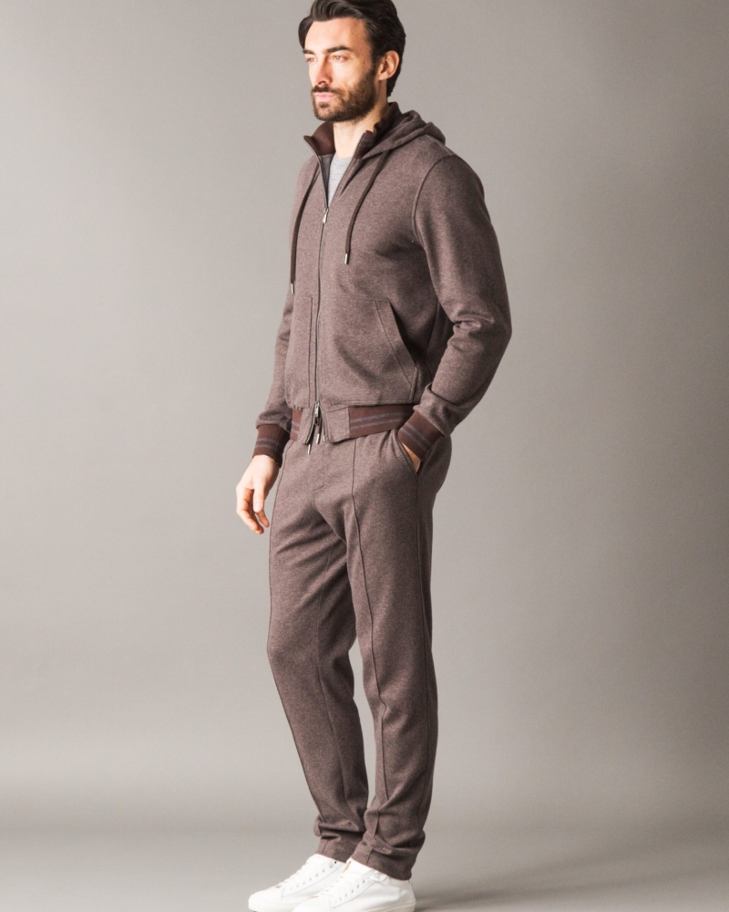 LEISURE-CHIC TRACKSUIT SET IN MELANGE COTTON-CASHMERE FLEECE