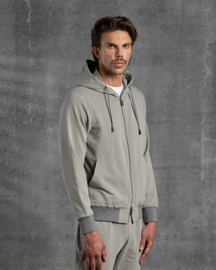 ECO-DYED FULL-ZIP HOODY IN STRETCH COTTON JERSEY