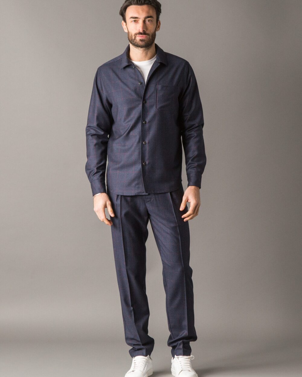 SMART-CHIC SET IN CHECKERED EXTRAFINE MERINO WOOL FLANNEL