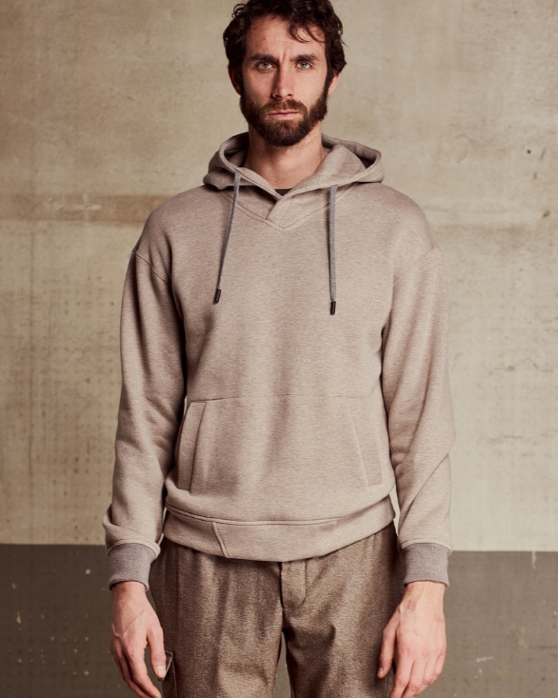 LUXURY‑CASUAL HOODED SWEATSHIRT IN BRUSHED MELANGE CASHCOTTON FLEECE