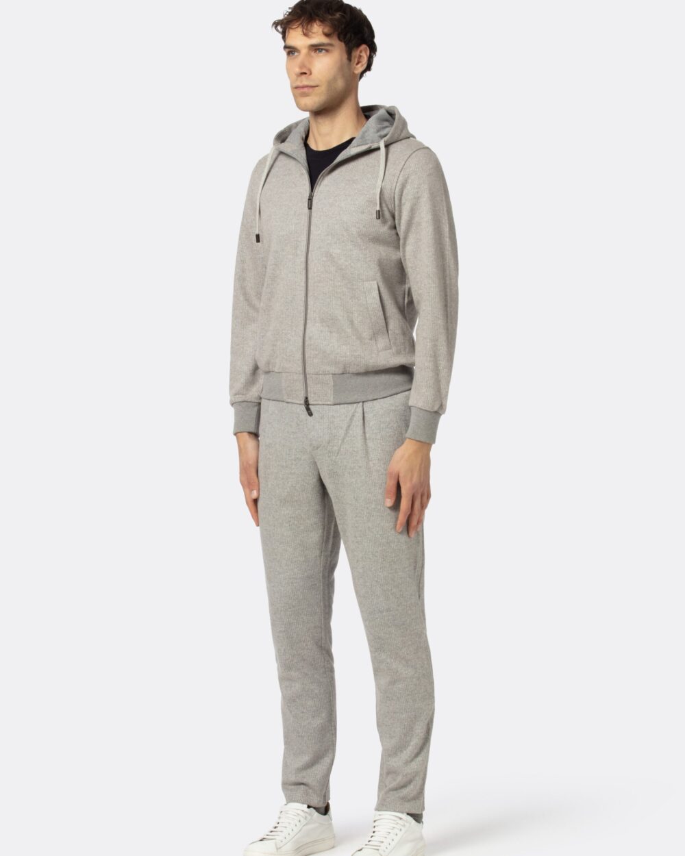 LEISURE‑CHIC PINSTRIPED WOOLCOT TRACKSUIT SET