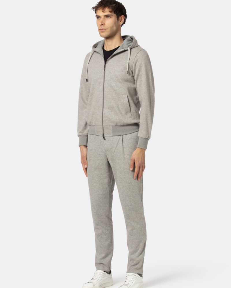 LEISURE‑CHIC PINSTRIPED WOOLCOT TRACKSUIT SET