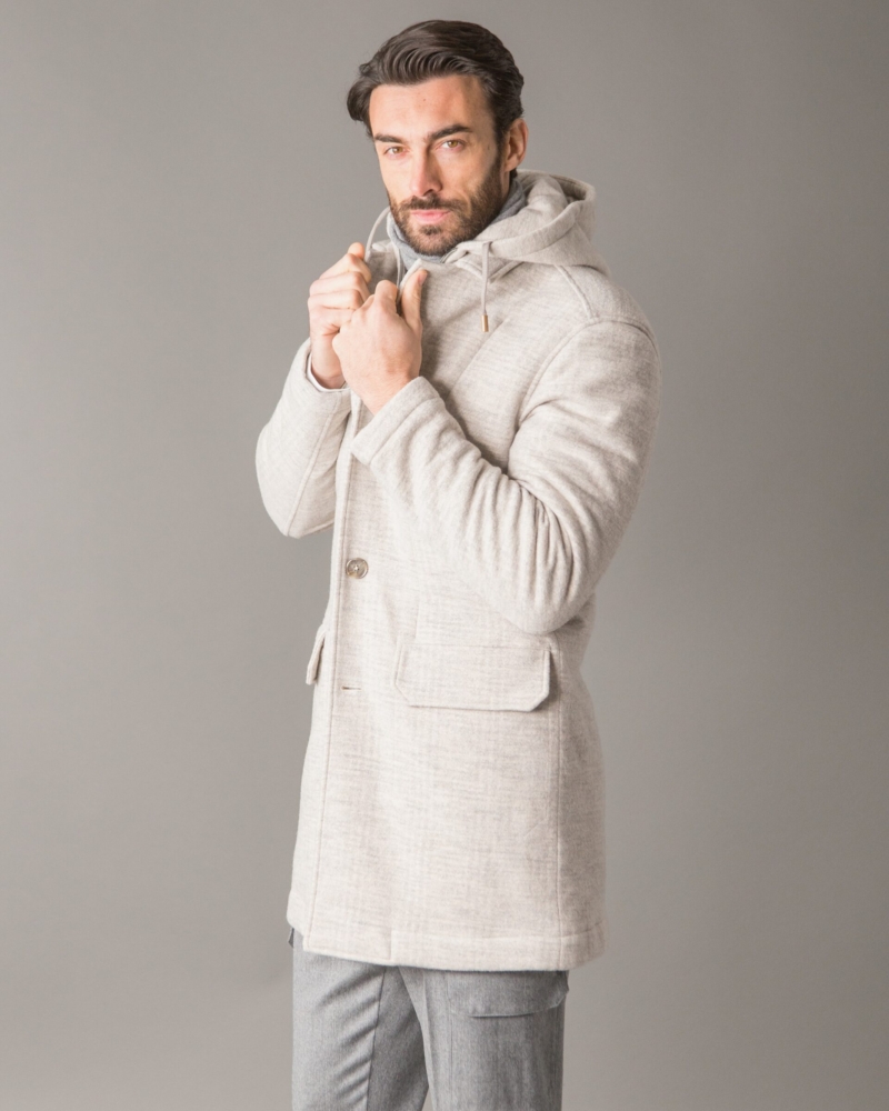 PADDED CHECK WOOL‑COTTON COAT WITH INNER HOODED VEST