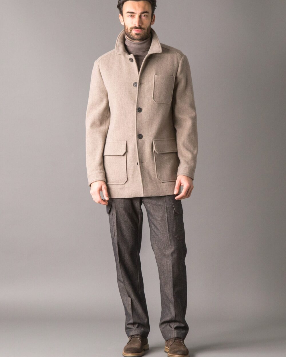 MELANGE WOOL‑CASHMERE CARCOAT WITH ELEGANT DESIGN