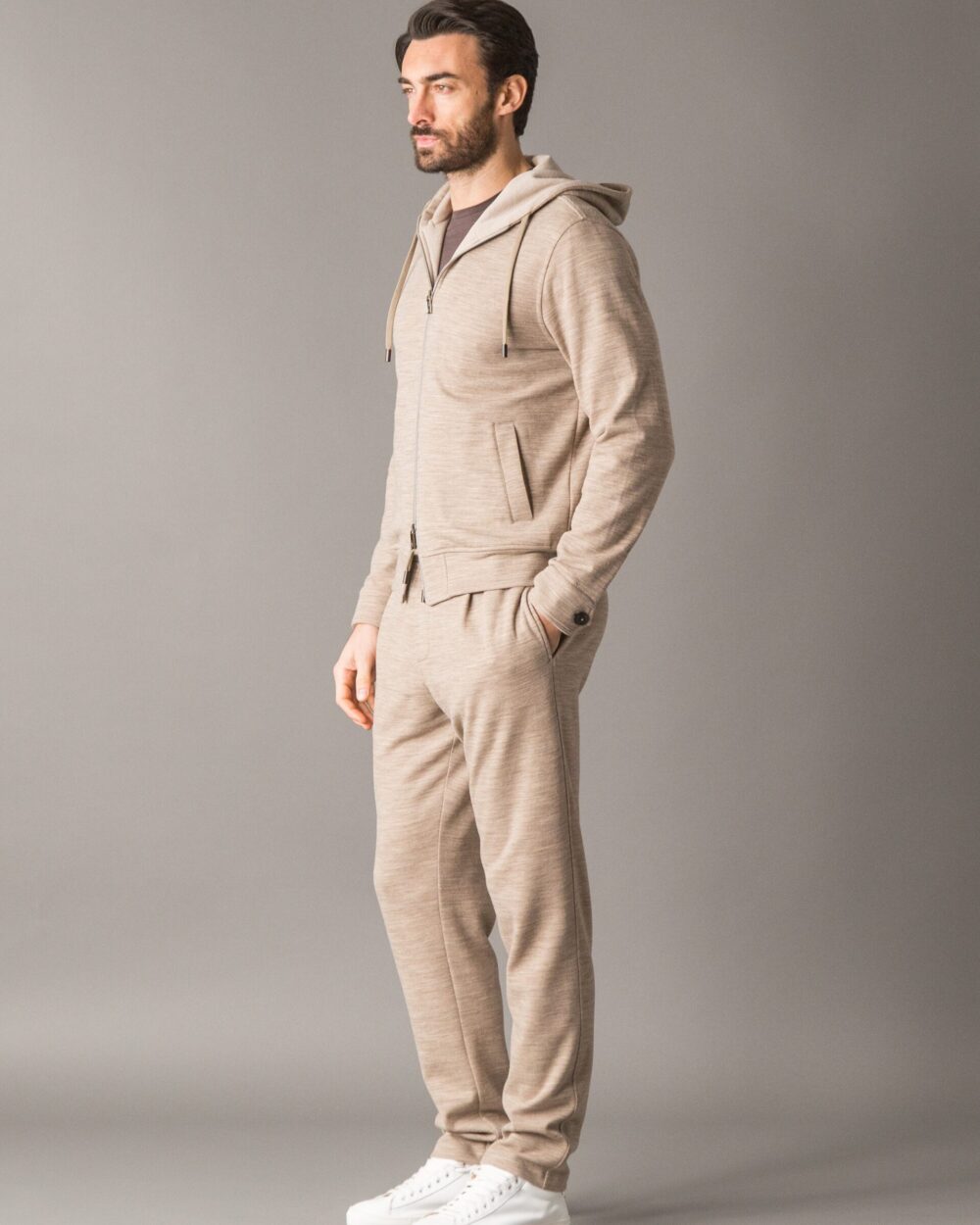 LEISURE‑CHIC WOOLCOT FLEECE MELANGE TRACKSUIT SET