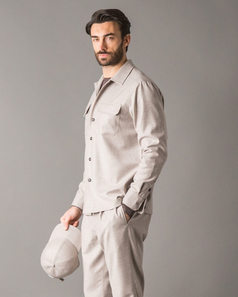 LORO PIANA WOOL‑CASHMERE FLANNEL OVERSHIRT