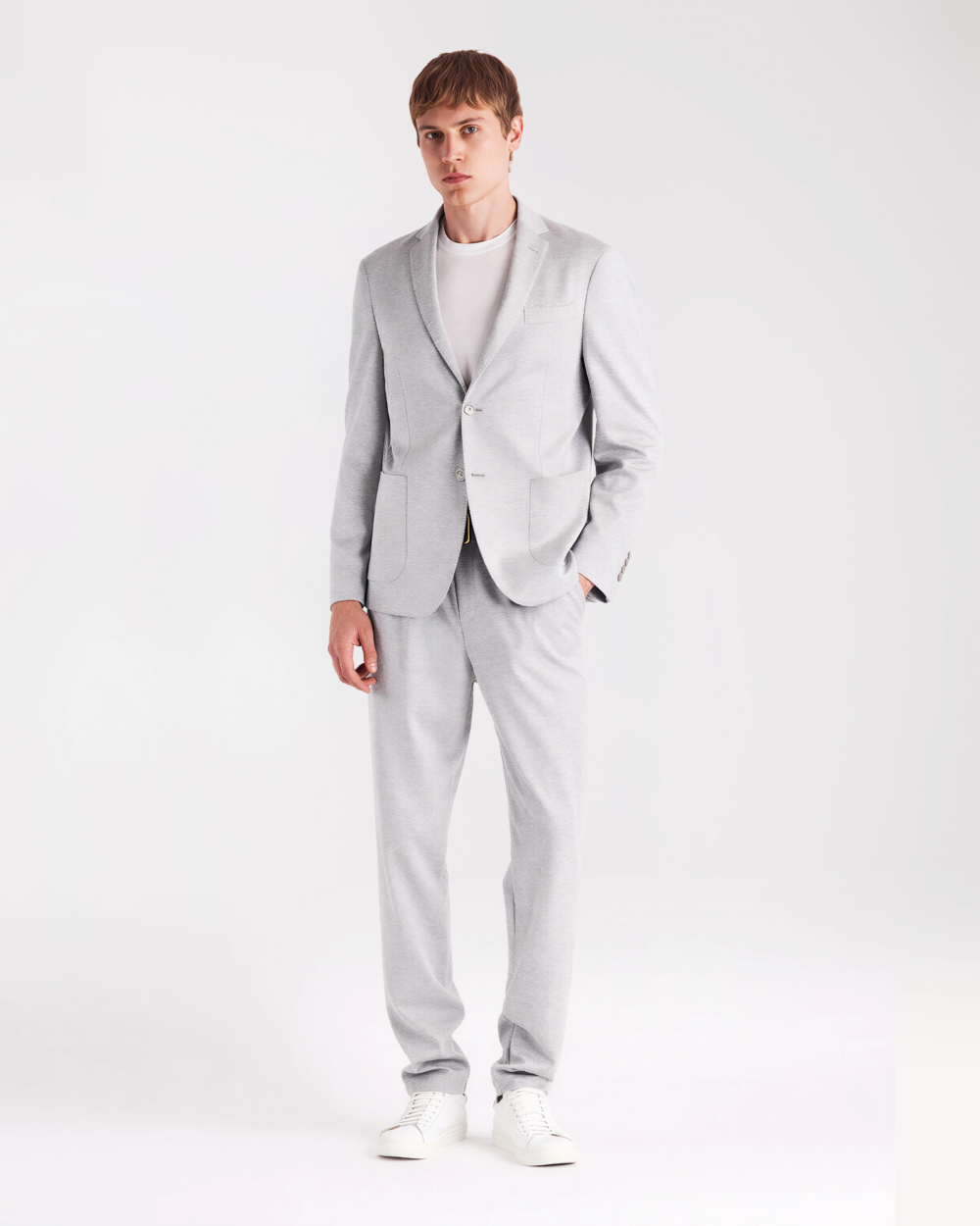 COTTON‑SILK SOFT‑JERSEY TREND‑CHIC BLAZER DECONSTRUCTED