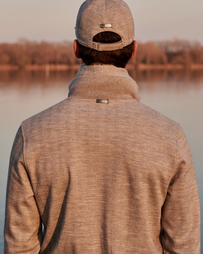 CHEVRON WOOL AND BRUSHED COTTON FULL‑ZIP