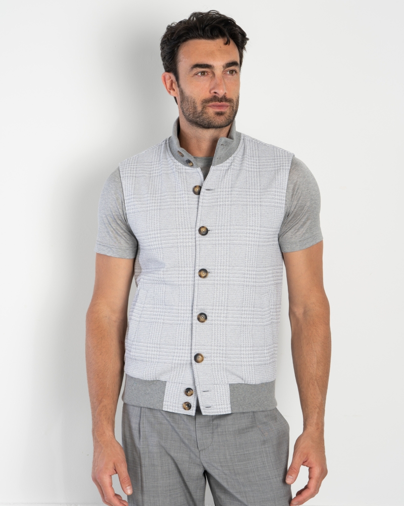 MACRO GLEN‑CHECK JACQUARD JERSEY GILET